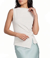 Mod Ref Knit High Cowl Neck Sleeveless Cinched Knot Top