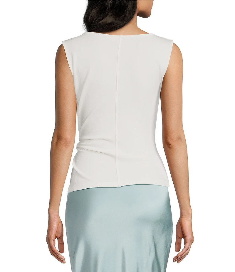 Mod Ref Knit High Cowl Neck Sleeveless Cinched Knot Top