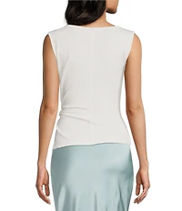 Mod Ref Knit High Cowl Neck Sleeveless Cinched Knot Top
