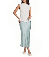 Mod Ref Knit High Cowl Neck Sleeveless Cinched Knot Top