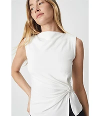 Mod Ref Knit High Cowl Neck Sleeveless Cinched Knot Top
