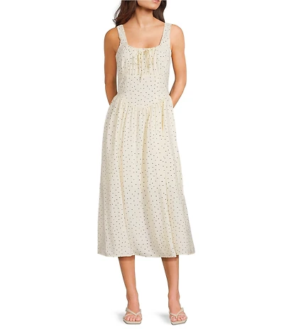 Mod Ref Polka Dot Corset Square Neck Sleeveless Midi Dress