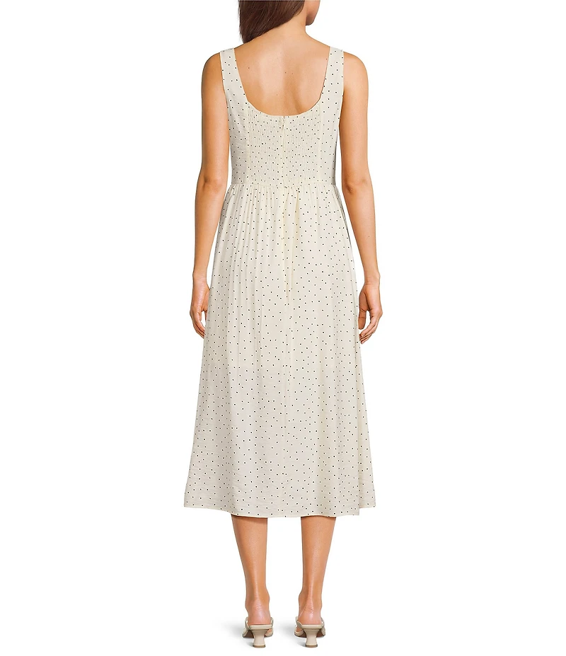 Mod Ref Polka Dot Corset Square Neck Sleeveless Midi Dress