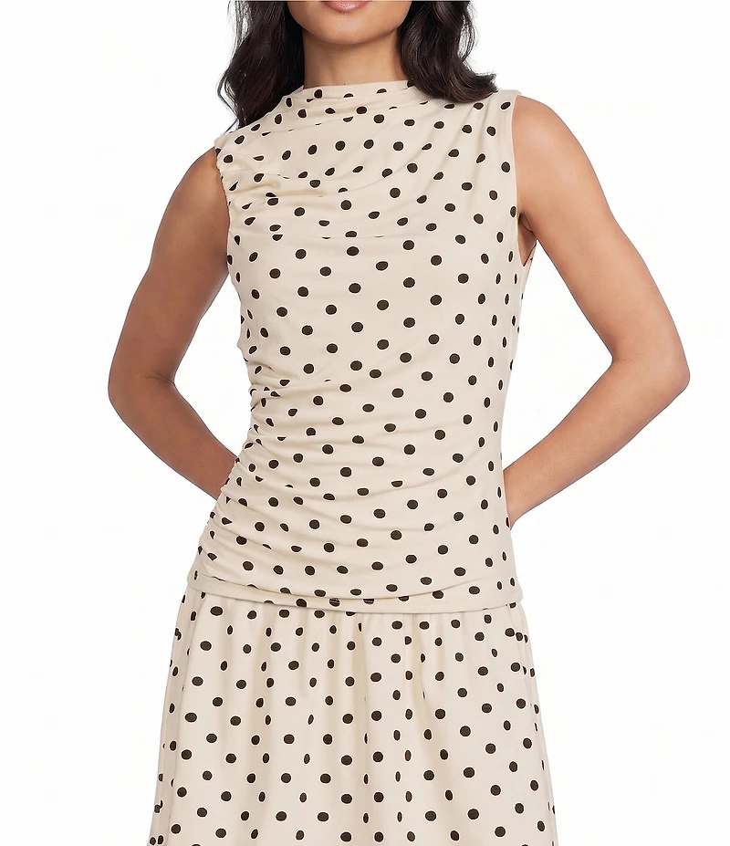 Mod Ref Polka Dot Mock Cowl Neck Sleeveless Modal Tank