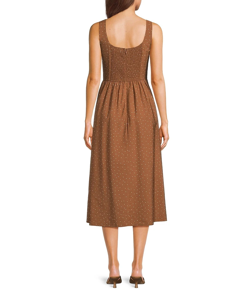 Mod Ref Polka Dot Sleeveless Basque Waist Midi Dress