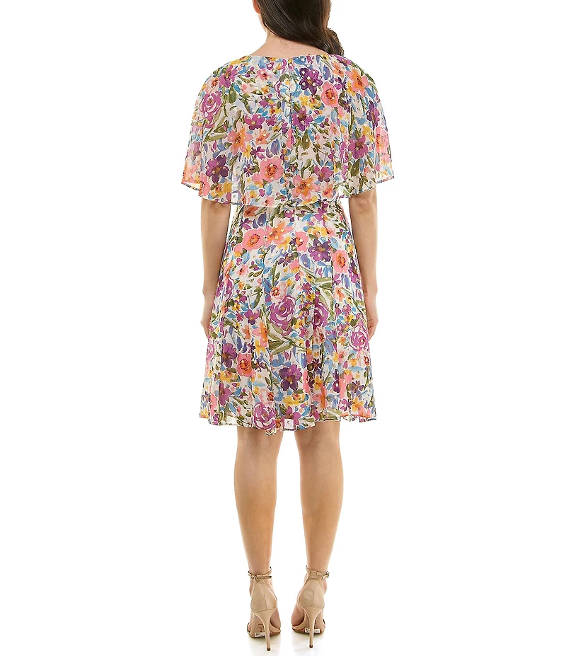 Moda Tara Boat Neck Gold Foil Floral Print Midi Dress