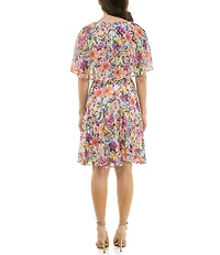 Moda Tara Boat Neck Gold Foil Floral Print Midi Dress