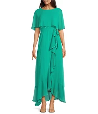 Moda Tara Boat Neck Tie Waist High-Low Hem Wrap Maxi Dress