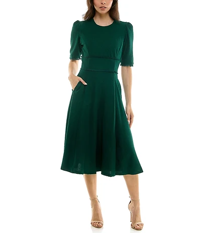 Moda Tara Boucle Knit Elbow Sleeve Midi Dress