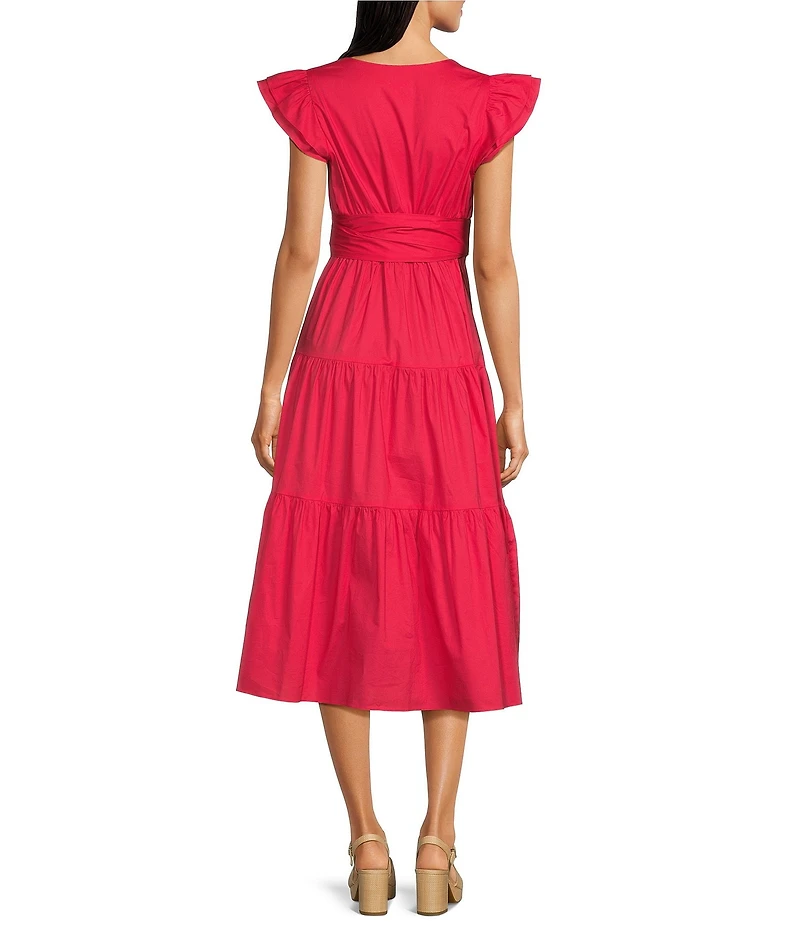Moda Tara Cap Sleeve Cotton Poplin Tiered Midi Dress