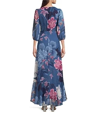 Moda Tara Chiffon 3/4 Sleeve Ruffle Floral Print V-Neck Wrap Maxi Dress