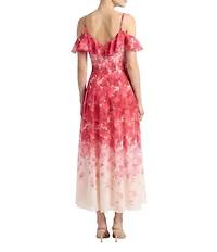 Moda Tara Cold Shoulder Crinkle Voile Floral Print A-Line Midi Dress