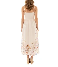 Moda Tara Cotton Voile Floral Print Sweetheart Neck Sleeveless Ruched Midi Dress