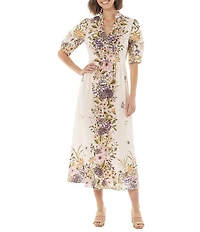 Moda Tara Elbow Sleeve Mandarin Collar Textured Rayon Dress