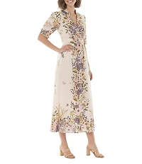 Moda Tara Elbow Sleeve Mandarin Collar Textured Rayon Dress