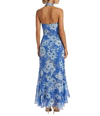 Moda Tara Floral Print Cross Halter Neck Chiffon Long Dress