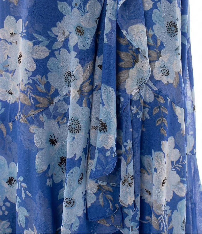 Moda Tara Floral Print Cross Halter Neck Chiffon Long Dress