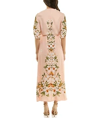 Moda Tara Floral Print Elbow Sleeve Mandarin Collar Dress