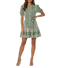 Moda Tara Floral Print V Neck Puff Sleeve Tiered Dress