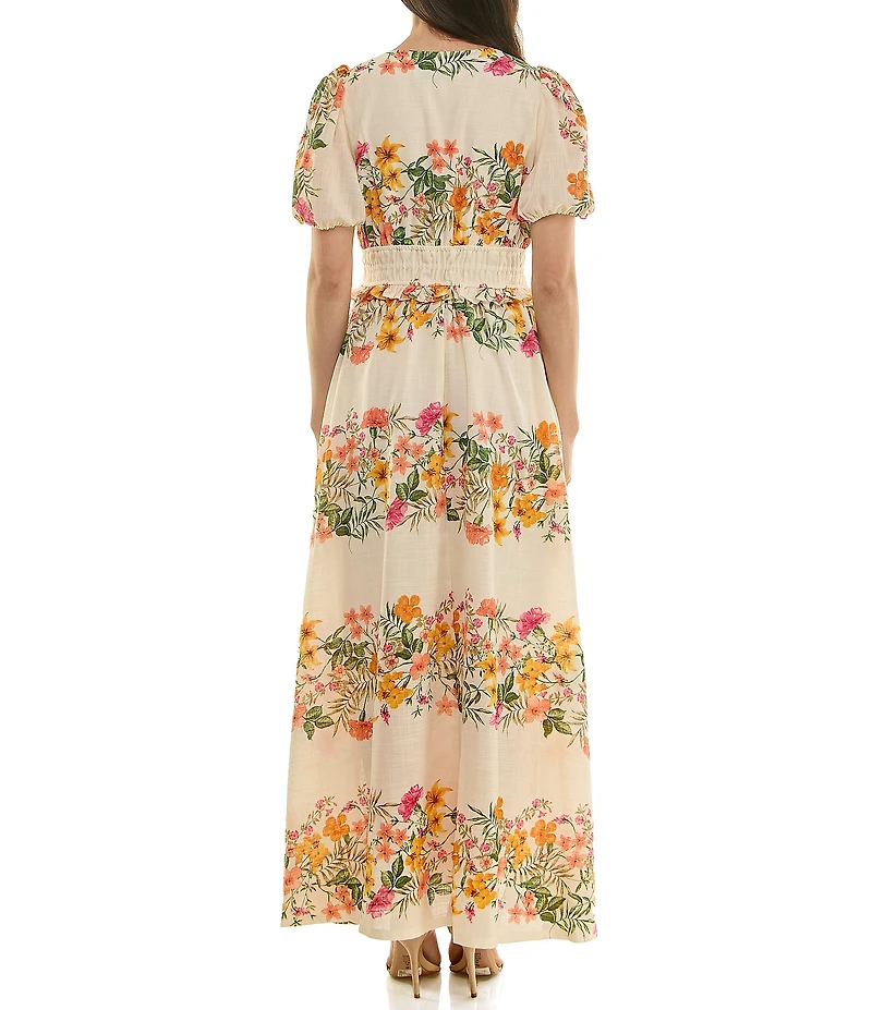 Moda Tara Floral Print V-Neck Short Sleeve Maxi Dress