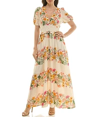 Moda Tara Floral Print V-Neck Short Sleeve Maxi Dress