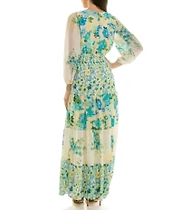Moda Tara Floral Printed V-Neck Long Sleeve Chiffon Maxi Dress