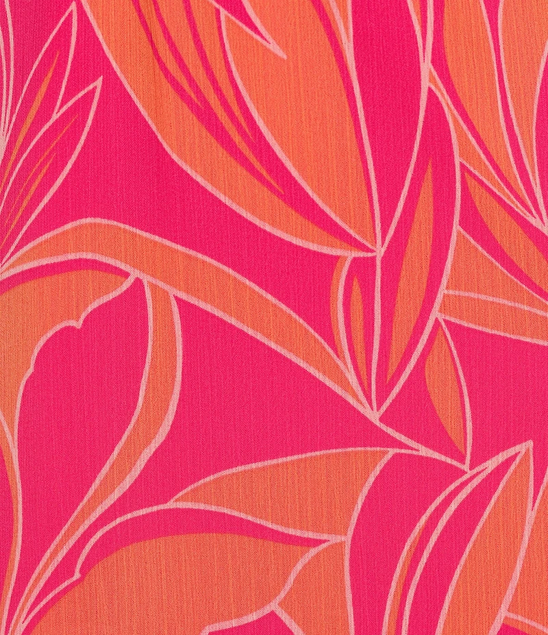 Moda Tara Long Sleeve V-Neck Tropical Print Twist Tie A-Line Maxi Dress
