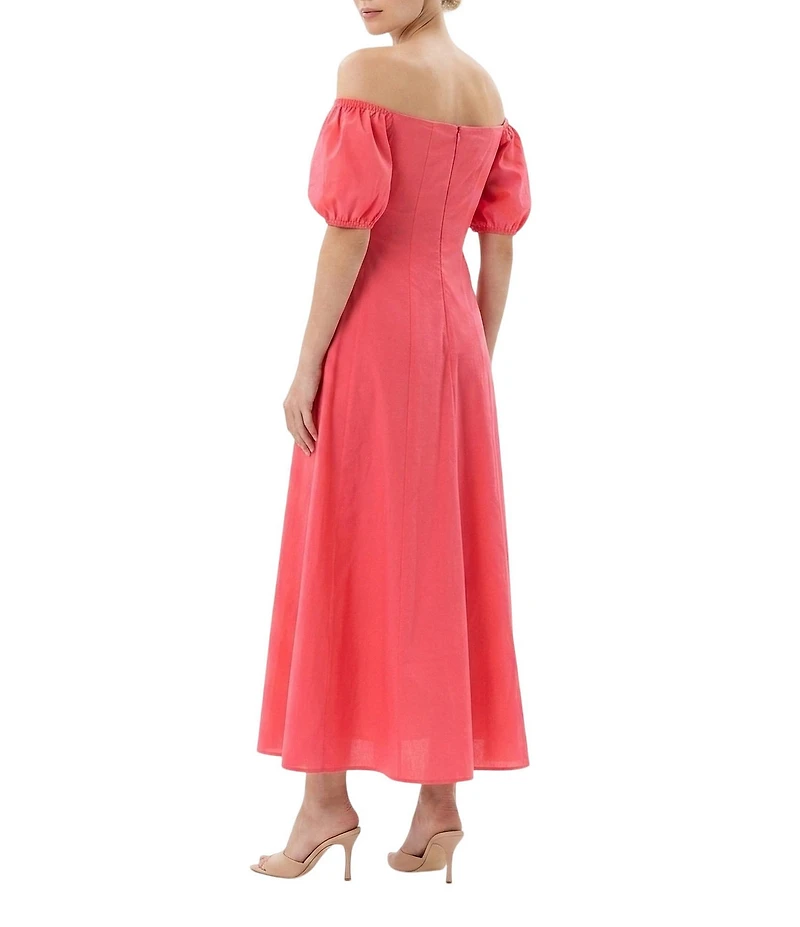 Moda Tara Off The Shoulder Puff Sleeve Stretch Cotton Poplin Dress