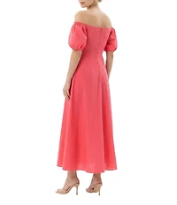 Moda Tara Off The Shoulder Puff Sleeve Stretch Cotton Poplin Dress