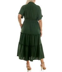 Moda Tara Plus Size Button Front Tiered Midi Shirt Dress