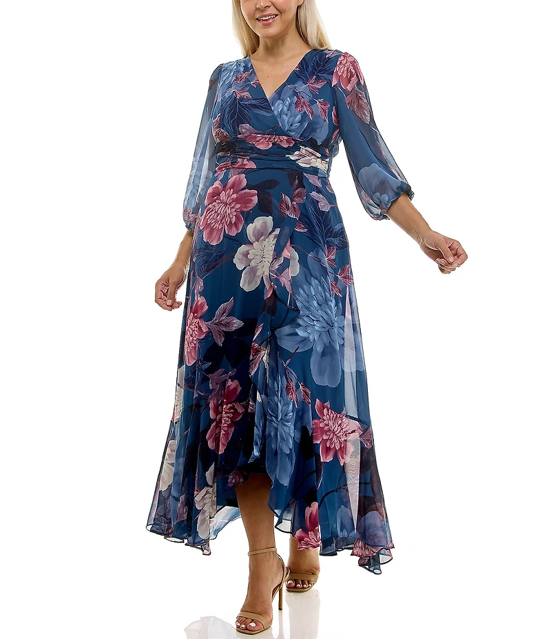 Moda Tara Plus Size Chiffon Floral Print Maxi Dress