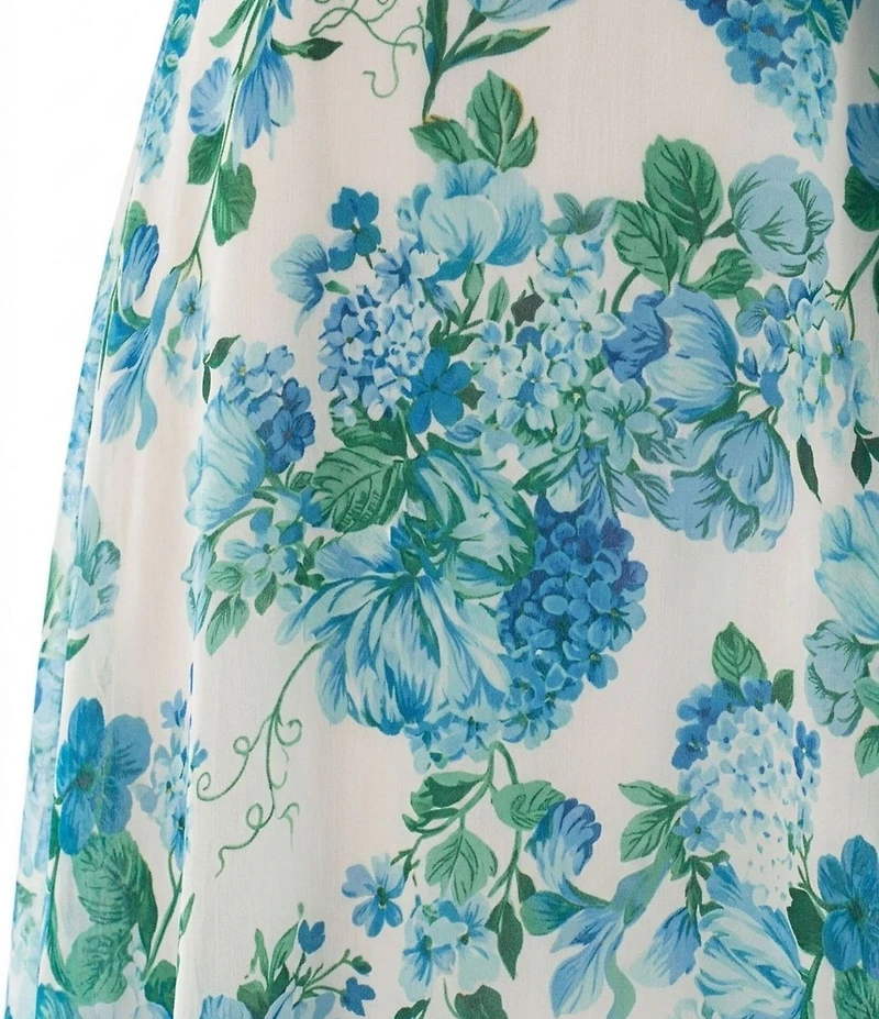 Moda Tara Plus Size Floral Print Ruffle Off The Shoulder Chiffon Crepe Long Dress