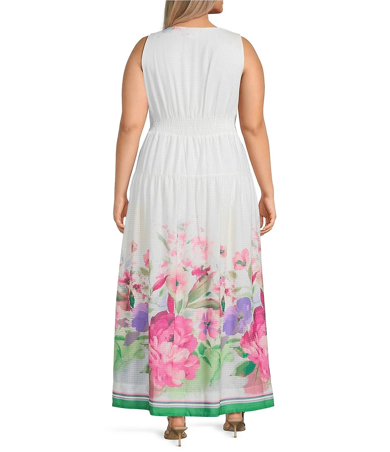 Moda Tara Plus Size Floral V-Neck Sleeveless Chiffon A-Line Maxi Dress