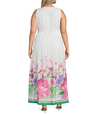 Moda Tara Plus Size Floral V-Neck Sleeveless Chiffon A-Line Maxi Dress