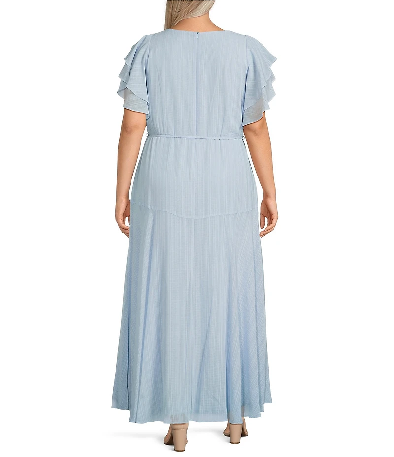 Moda Tara Plus Size Flutter Sleeve Chiffon Sheath Maxi Dress
