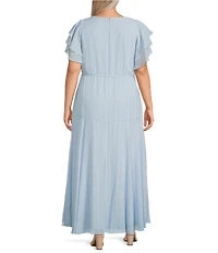 Moda Tara Plus Size Flutter Sleeve Chiffon Sheath Maxi Dress