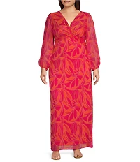 Moda Tara Plus Size Long Sleeve Floral Print Maxi Dress