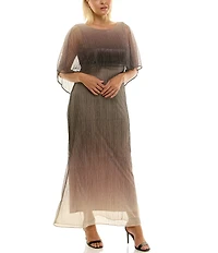 Moda Tara Plus Size Ombre Print Crinkle Lurex Mesh Short Capelet Sleeve Gown