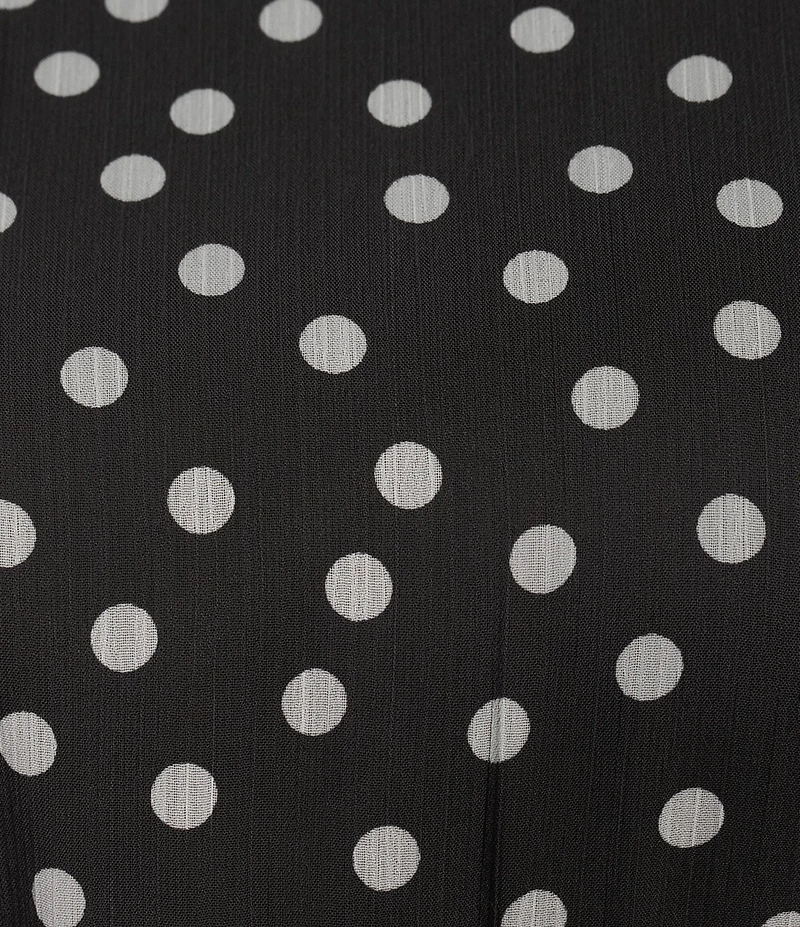 Moda Tara Plus Size Polka Dot Yoryu Chiffon Mock Neck Long Sleeve Belted Tiered Maxi Dress