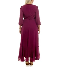 Moda Tara Plus Size V-Neck 3/4 Sleeve Ruffled Midi Dress