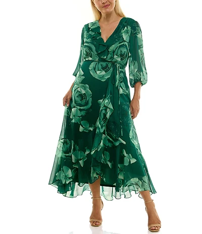 Moda Tara Plus Size Yoryu Chiffon Floral Print Ruffle Hem Dress