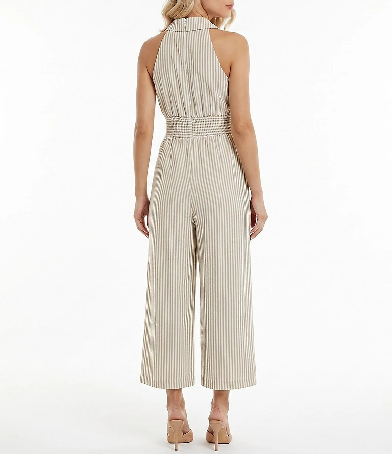 Moda Tara Point Collar Striped Jumpsuit