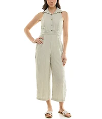 Moda Tara Point Collar Striped Jumpsuit