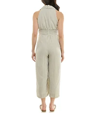 Moda Tara Point Collar Striped Jumpsuit