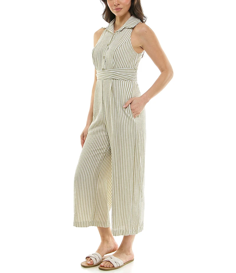 Moda Tara Point Collar Striped Jumpsuit