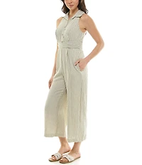 Moda Tara Point Collar Striped Jumpsuit