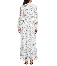 Moda Tara Polka Dot Yoryu Chiffon Mock Neck Long Sleeve Belted Tiered Maxi Dress