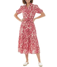 Moda Tara Printed Short Sleeve Belted Midi Shirtdress