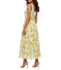 Moda Tara Scoop Neck Sleeveless Floral Print Belted Midi Dress