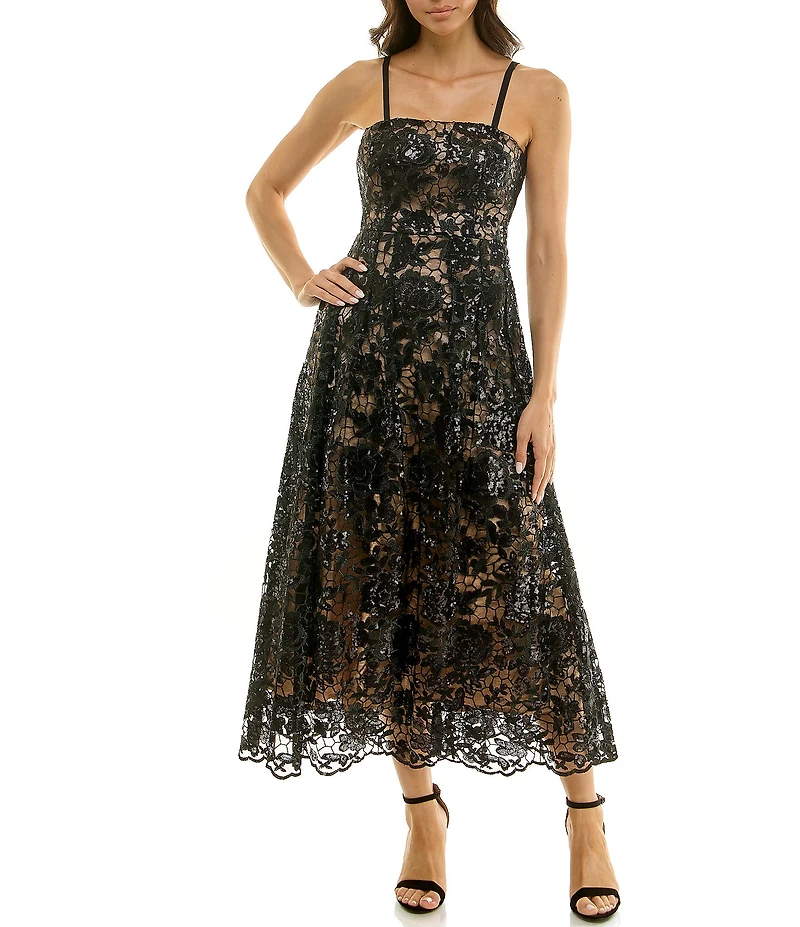 Moda Tara Sequin Embellished Lace Strapless Fit And Flare Gown